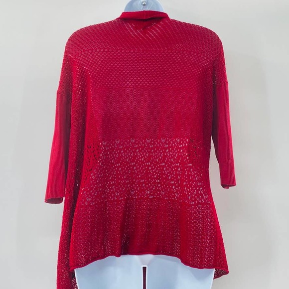 Eileen Fisher Red Silk Blend Knit Open Front Cardigan Sweater Size S - Picture 2 of 13